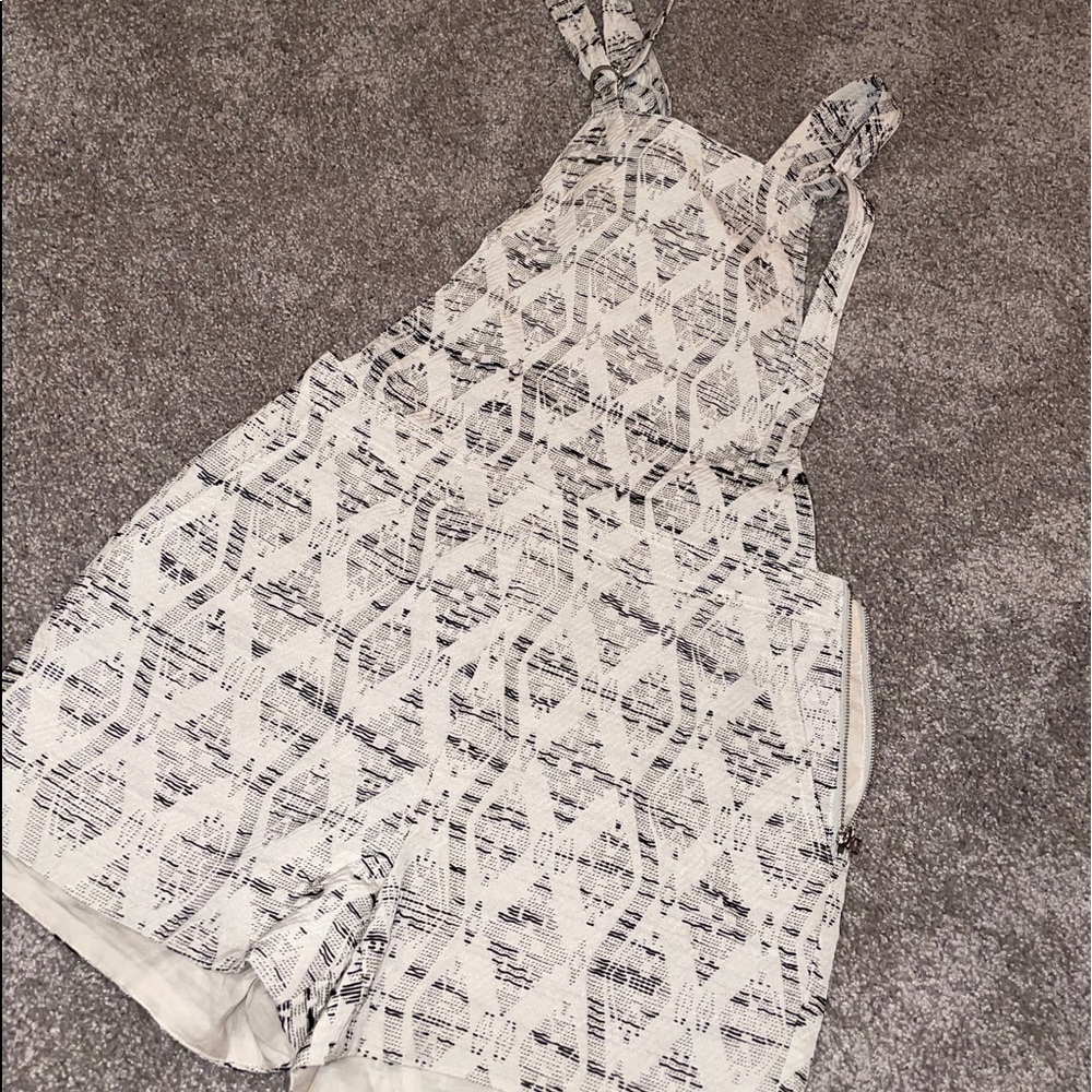 White and black shorts overalls